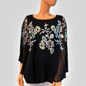 ALFANI Plus Size Embroidered Floral Sheer Mesh Poncho with Tank Lining